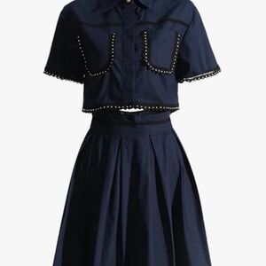 Chic Navy Blue Women's Skirt Set